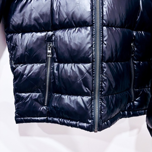 GUESS Black Shiny Hooded Puffer Coat - Picture 7 of 9